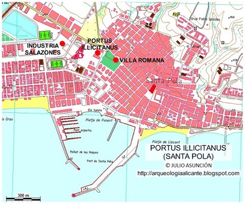 Plano con la ubicación de la villa y el Portus Illicitanus